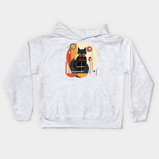 Mid century cat Kids Hoodie by kharmazero